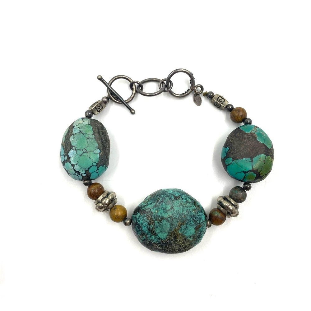 Turquoise and Sterling Silver Beaded Bracelet